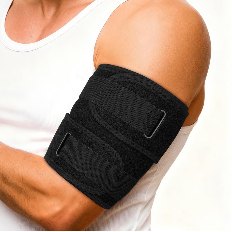 flintronic Upper Arm Sleeve Compression, Adjustable Bicep Support Brace, Comfortable Compression Arm Sleeve, Bicep Tendonitis Brace Sleeve for Upper Arm Pain Relief, Muscle Strains (L)